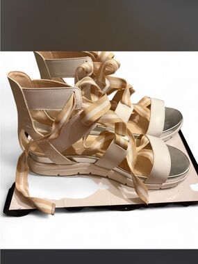 Nine West Cream Lace-Up Platform Sandals